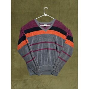 Vintage 80s Campus Le Tigre Velour V Neck Striped Pullover Mens XL Made in USA